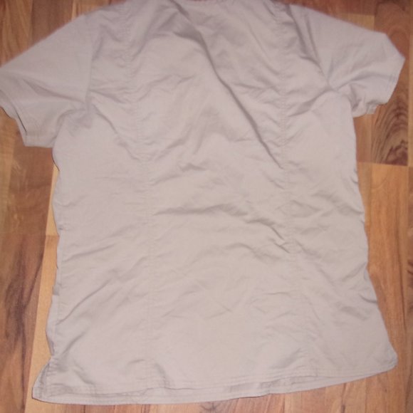 size large womens work wear scrub shirt top tan - Picture 3 of 3